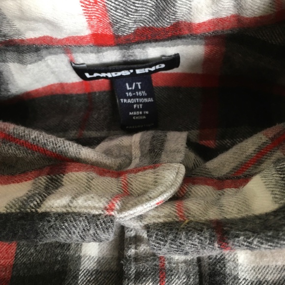 LANDS END Red & Gray Plaid Flannel Shirt L/T 16.5 - Picture 2 of 4